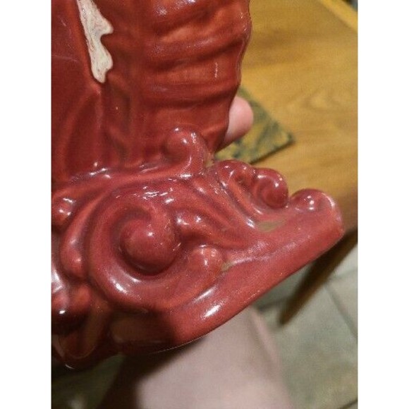 Vintage MCM Royal Haeger Leaf Vase Burgundy Dark Red Pink White Glaze EUC Art - Picture 5 of 8